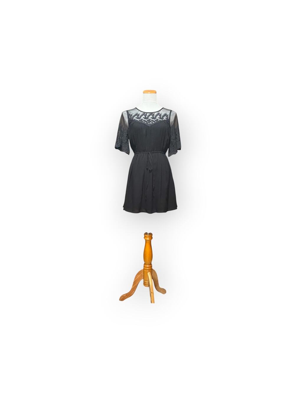 True Destiny Black Embroidered Boho Peasant Dress Womens Size S